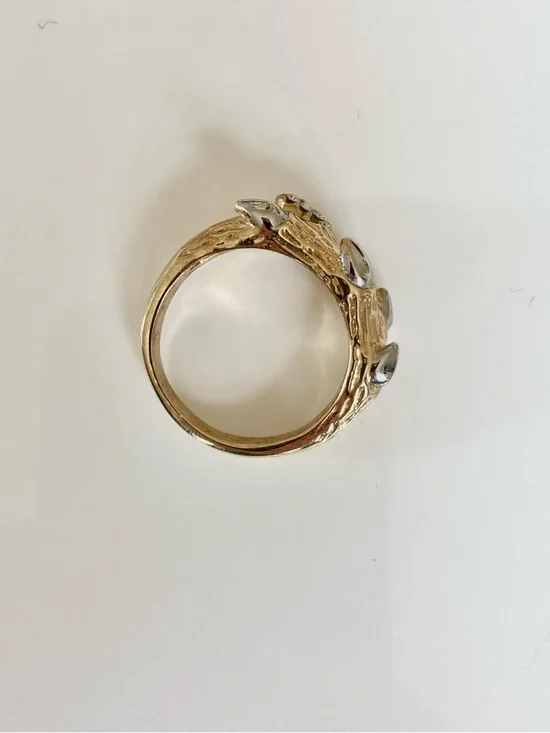 Gold and silver tone branch thorns rhinestone statement costume cocktail ring - Picture 5 of 13